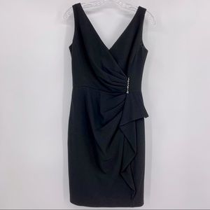 Teri Jon by Rickie Freeman Cocktail Dress Sleeveless Faux Wrap Black Size 4